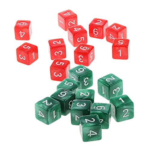 Qianly 20Piece Six Sided Dice D6 Zum Spielen von RPG Party Game, Grün und Rot von Qianly