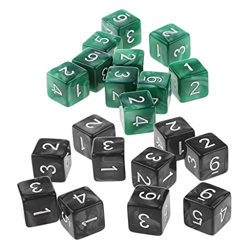 Qianly 20Piece Six Sided Dice D6 Zum Spielen von RPG Party Game, Grün und Schwarz von Qianly