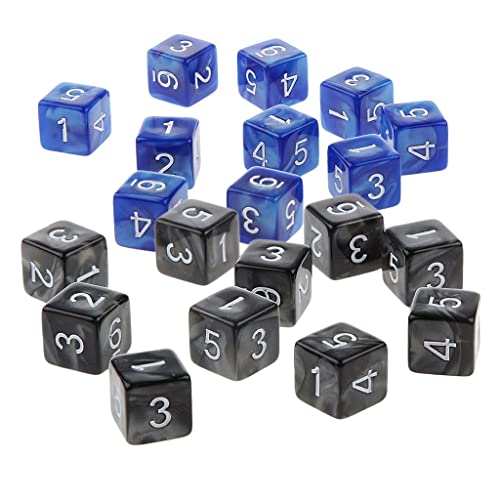 Qianly 20Piece Six Sided Dice D6 Zum Spielen von RPG Party Game, Schwarz und blau von Qianly