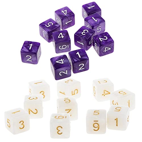 Qianly 20Piece Six Sided Dice D6 Zum Spielen von RPG Party Game, Weiß und Lila von Qianly