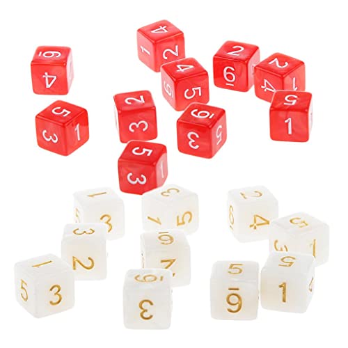 Qianly 20Piece Six Sided Dice D6 Zum Spielen von RPG Party Game, Weiß und Rot von Qianly