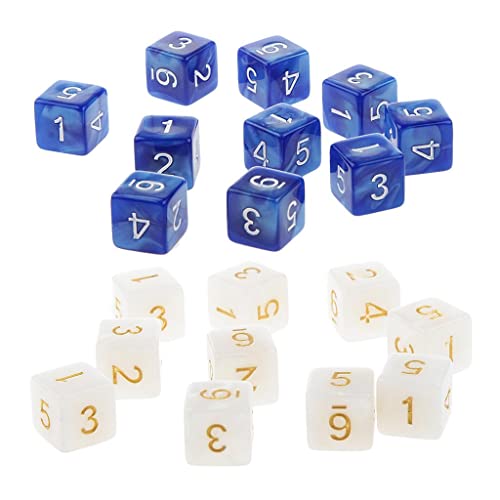 Qianly 20Piece Six Sided Dice D6 Zum Spielen von RPG Party Game, Weiß und blau von Qianly