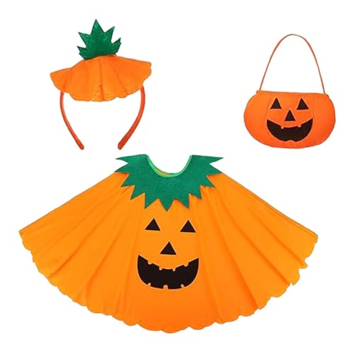 Qianly 3er Pack Halloween Kürbis Kostümumhang mit Süßigkeitentüte für Kinder von Qianly