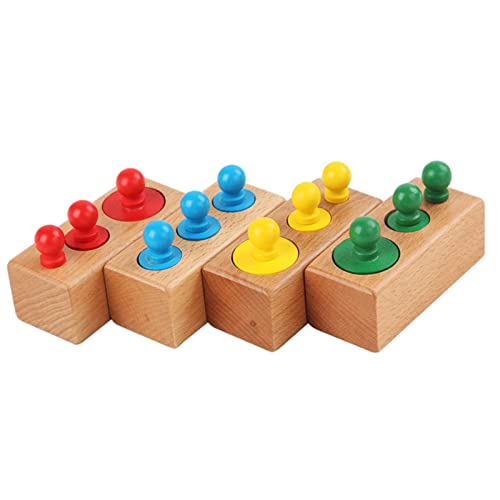 Qianly 4 Stück Montessori Zylinder mit Knöpfen Holzspielzeug für Zuhause, Bunt von Qianly