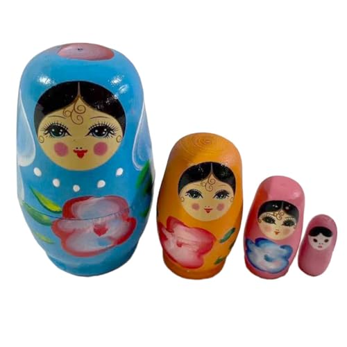 Qianly 4 Teiliges Russisches Nesting Puppen Puppen Puppen Traditionelles Handgefertigtes Spielzeug Aus Holz, Stapelbar, Verschachteltes Set für Ha, Blau von Qianly