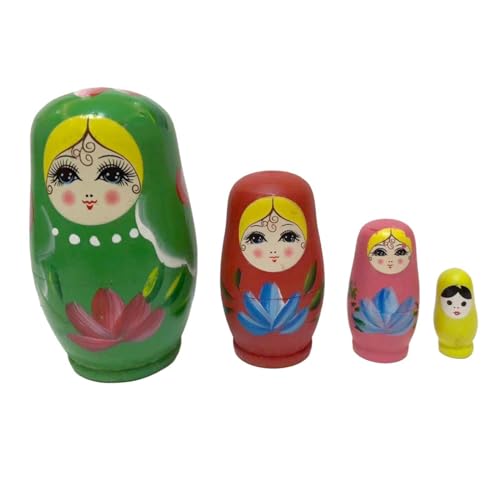 Qianly 4 Teiliges Russisches Nesting Puppen Puppen Puppen Traditionelles Handgefertigtes Spielzeug Aus Holz, Stapelbar, Verschachteltes Set für Ha, Grün von Qianly