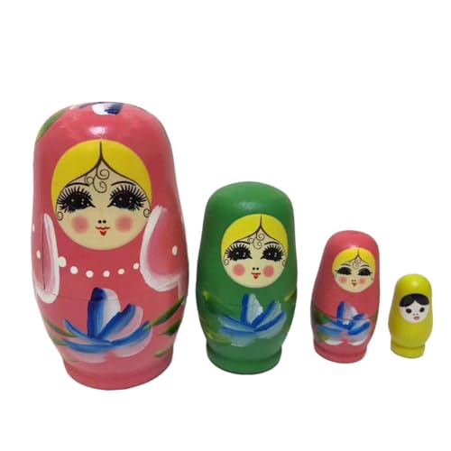 Qianly 4 Teiliges Russisches Nesting Puppen Puppen Puppen Traditionelles Handgefertigtes Spielzeug Aus Holz, Stapelbar, Verschachteltes Set für Ha, Rosa von Qianly