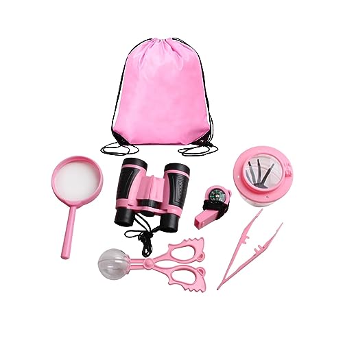 Qianly 7 Teiliges Outdoor Erkundungsset für Kinder, Pfeife, Kindergartenspielzeug, Lernspielzeug, Rucksack, Fernglas für Erkundungsprojekte, Hinterhof Kinder, ROSA von Qianly