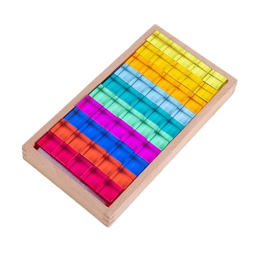 Qianly Acryl Würfel Blöcke Set Sensorische Bausteine Stapelspiel Regenbogen GEM Würfel Stapelspielzeug für Kinder Geburtstag Vorschule, 50 Stück von Qianly