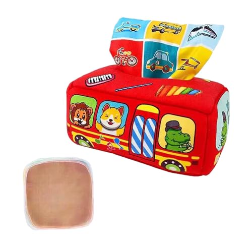 Qianly Baby Taschentuchbox, Spielzeug Zum Ziehen von Taschentüchern, Aktivitäten, Cartoon Knistertaschentücher, Handtücher, Feinmotorik Lernspielzeug für BAB, 9 Taschentücher von Qianly