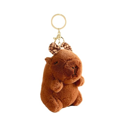 Qianly Capybara Plüsch Schlüsselanhänger, Süß, Capybara Schlüsselanhänger, Rucksack/Geldbörsen Anhänger, Puppen, Tragbare Capybara Stofftiere für Kinder, Karierte Schleife von Qianly