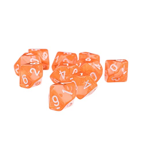 Qianly D10 Zehnseitige Edelsteinwürfel für RPG Spiele 10 Teilige Würfel, Orange von Qianly