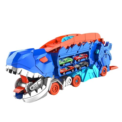 Qianly Dinosaurier Spielzeug LKW für Kinder, Dinosaurier Transportfahrzeug mit Licht, Dinosaurier Figur, 4 Mini-Autos von Qianly