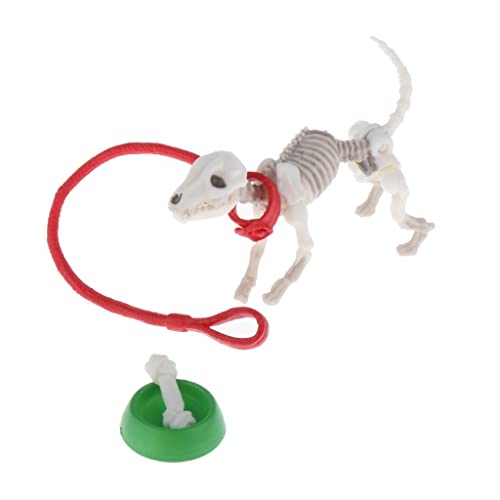 Qianly Dollhouse Miniatures Rement Pose Skeleton Dog Bowl Set Halloween Prop X1, A von Qianly