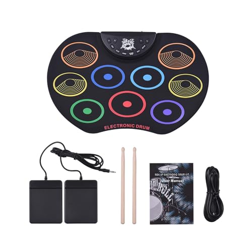 Qianly Elektronisches Schlagzeug-Übungs-Drum-Pad-Maschine, tragbares Drum-Kit mit 9 Pads für Anfänger von Qianly