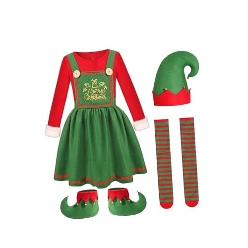 Qianly Elfen Weihnachtskostüm, Elfen Outfits für Bühnenauftritte, Karneval, für Mädchen 120 von Qianly