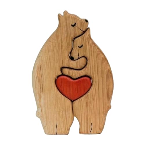 Qianly Holzspielzeug Bärenfamilie Puzzle, Tischdeko Holzskulptur für Das Zuhause, 2 Bären von Qianly