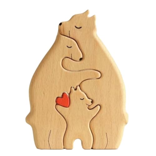 Qianly Holzspielzeug Bärenfamilie Puzzle, Tischdeko Holzskulptur für Das Zuhause, 3 Bären von Qianly