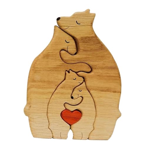 Qianly Holzspielzeug Bärenfamilie Puzzle, Tischdeko Holzskulptur für Das Zuhause, 4 Bären von Qianly