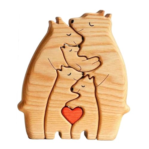 Qianly Holzspielzeug Bärenfamilie Puzzle, Tischdeko Holzskulptur für Das Zuhause, 5 Bären von Qianly