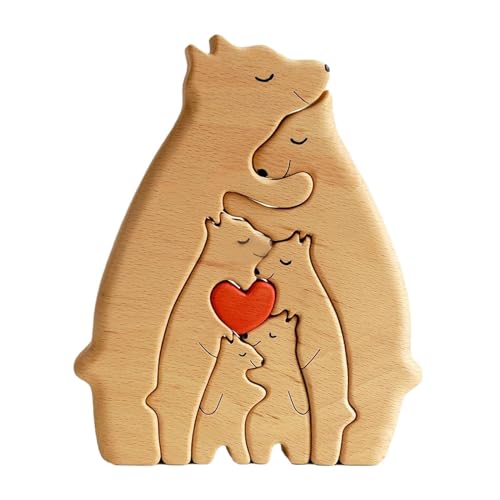 Qianly Holzspielzeug Bärenfamilie Puzzle, Tischdeko Holzskulptur für Das Zuhause, 6 Bären von Qianly