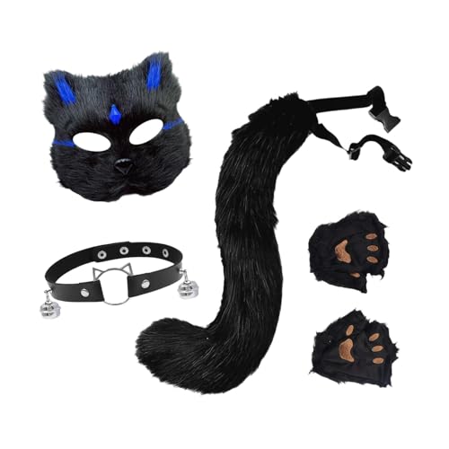 Qianly Katzen-Maske und Schwanz-Set, Foto-Requisiten für Maskenball-Auftritte, Schwarz Blau Qianly Katzen-Maske und Schwanz-Set, Foto-Requisiten für Maskenball-Auftritte, Schwarz Blau von Qianly