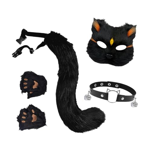 Qianly Katzen-Maske und Schwanz-Set, Foto-Requisiten für Maskenball-Auftritte, Schwarzes Gold Qianly Katzen-Maske und Schwanz-Set, Foto-Requisiten für Maskenball-Auftritte, Schwarzes Gold von Qianly