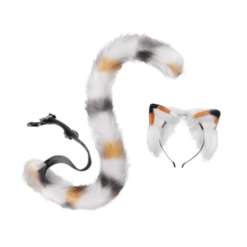 Qianly Katzen Stirnband Und Schwanz Set für Halloween Und Geburtstagsfeiern, Schwarz Orange Weiß von Qianly