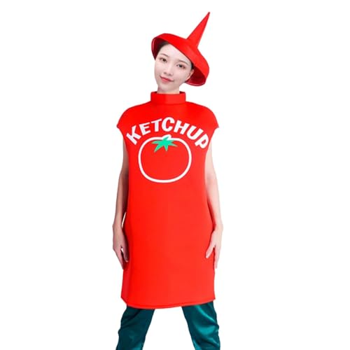 Qianly Ketchup Kostüm für Erwachsene, Origineller Anzug mit Armlöchern, Mottoparty, Kostüm von Qianly