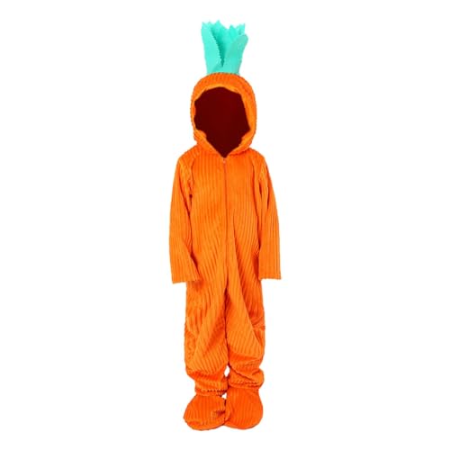 Qianly Kinder Karottenkostüm Essen Cosplay Anzug mit Kapuze Loungewear Entzückender Overall Party Pyjama für Mottopartys Rollenspiele, S von Qianly