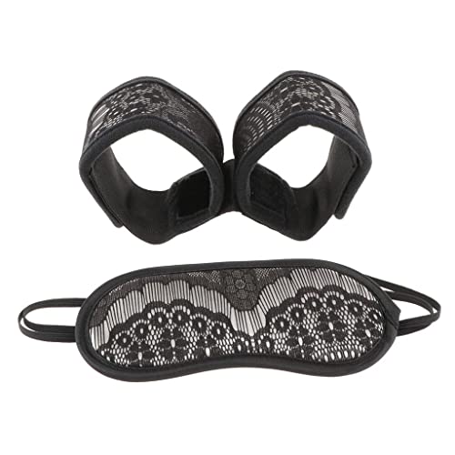 Qianly Lace Blindfold Eye Cover Role Spiel Adults Nightwear Game, Schwarz, Handschelle + Augenmaske von Qianly