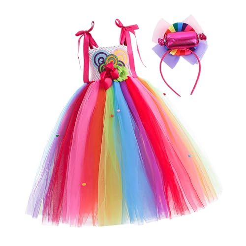 Qianly Mädchen Süßigkeitenkleid, Tüllkleid mit Stirnband, Kleid, Prinzessinnenkleid für Festivalpartys, Bühnenauftritte, Maskerade, 120 von Qianly