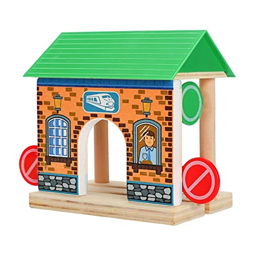 Qianly Mini Eisenbahn Zubehör Holz Zug Set für Kinder Ab 3 Jahren, Barrikade Station von Qianly