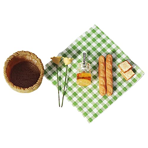 Qianly Mini Miniatur Brot Picknickdecke mit Korb 1/12 Puppenhaus, Grünes Plaid von Qianly