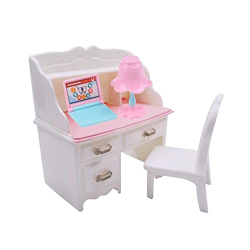 Qianly Miniatur Möbel Set für Puppenhaus Schreibtisch Und Stuhl, mit Laptop von Qianly