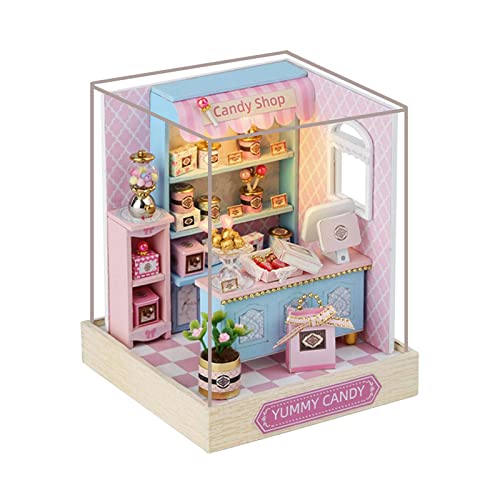 Qianly Miniatur Puppenhaus Bausätze, 3D Puzzle, Dekorationen mit Lichtern, Winzige Bausätze, Heimdekor, Holz Puppenhausmodell, Mini Hausmodell für Kinder, Köstliche Süßigkeiten von Qianly