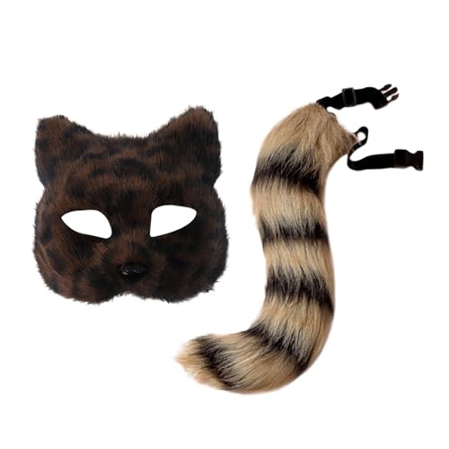 Qianly Pelzige Maske und Schwanz Requisiten Kopfbedeckung Tier Cosplay Set für Karneval Leistung, Braun Qianly Pelzige Maske und Schwanz Requisiten Kopfbedeckung Tier Cosplay Set für Karneval Leistung, Braun von Qianly