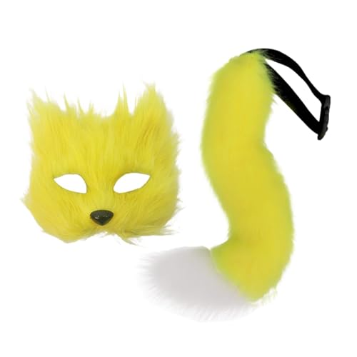 Qianly Pelzige Maske und Schwanz Requisiten Kopfbedeckung Tier Cosplay Set für Karneval Leistung, Gelb Qianly Pelzige Maske und Schwanz Requisiten Kopfbedeckung Tier Cosplay Set für Karneval Leistung, Gelb von Qianly
