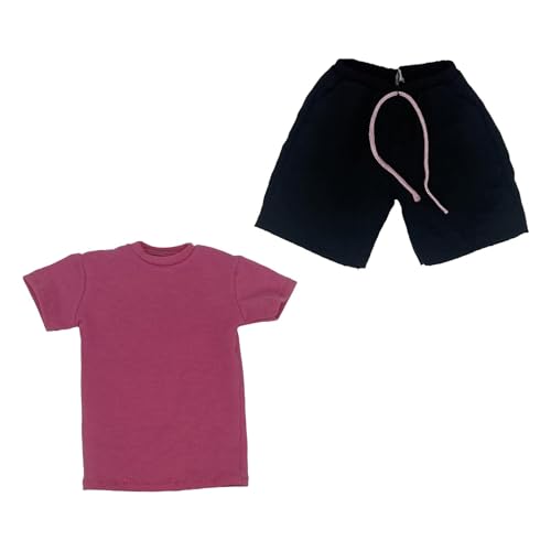 Qianly Puppen T Shirts Und Hosen Im Maßstab 1/6, Puppen Outfits, Puppen Dekor, Accessoires für 12'' Soldaten Männerfiguren, Rose Rot Schwarz von Qianly