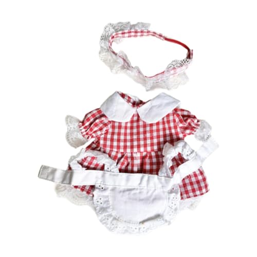 Qianly Puppenoutfit aus Plüsch in 20 cm, ideal für Fotos und zum Anziehen, Roter Karierter Dienstmädchenrock von Qianly