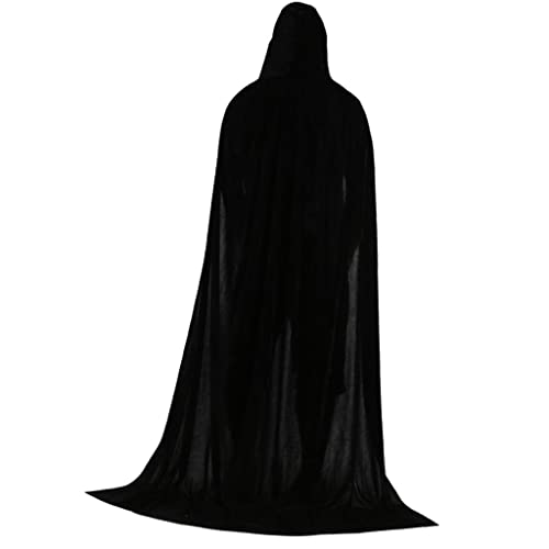 Qianly Samt Kapuzenmantel Lange Robe Hexen Capes Halloween Kostüm, Schwarz, 150cm von Qianly