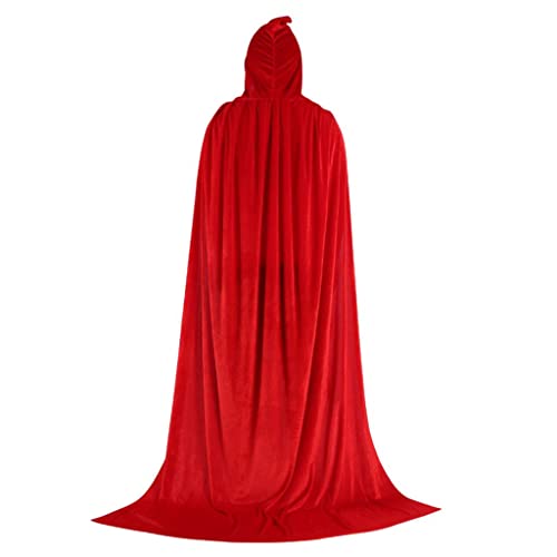 Qianly Samt Kapuzenmantel Lange Robe Hexen Capes Halloween Kostüm, rot, 150cm von Qianly