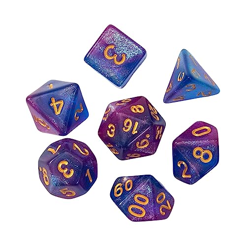 Qianly Set Aus 7 Polyedern, Acryl D4 D8 D10 D12 D20 für Spiele, Violettblau von Qianly