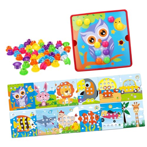 Qianly Steckspiel mit bunten Pilznägeln, Puzzle für Kinder im Alter von 2 bis 4 Jahren, Stil E von Qianly