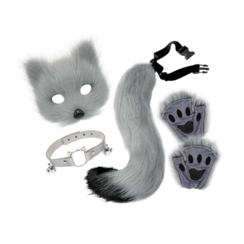 Qianly Tierhalsband Und Schwanz Set für Halloween Kostüme, Maskerade Und Feiern, Grau von Qianly