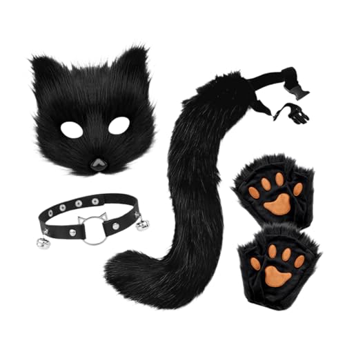 Qianly Tierhalsband Und Schwanz Set für Halloween Kostüme, Maskerade Und Feiern, Schwarz von Qianly