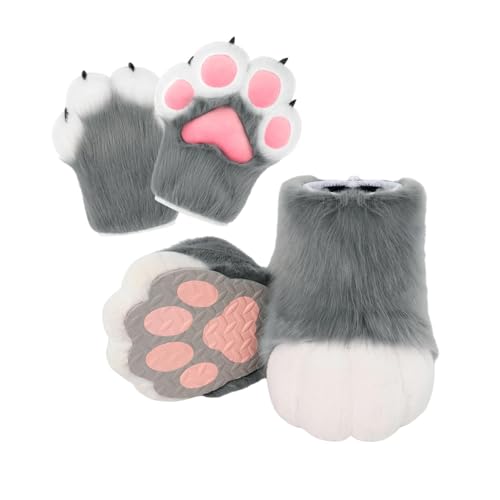 Qianly Tierpfoten Fellanzugstiefel für Festliche Veranstaltungen Und Auftritte, Grau Qianly Tierpfoten Fellanzugstiefel für Festliche Veranstaltungen Und Auftritte, Grau von Qianly