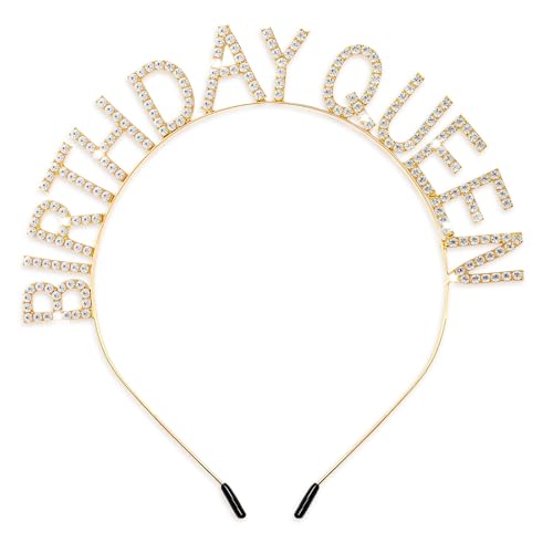 Qianyu Geburtstagskrone, Happy Birthday Tiara Geburtstag Glitzer Strass Stirnband Gold Geburtstagskönigin Haarband Mädchen Kopfschmuck Haarschmuck Dekorationen für Frauen und Mädchen von Qianyu