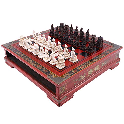 Qiaohome Holz Schach Chinesische Retro Terrakotta Schach Holz Do Old Carving Resin Chessman Weihnachten Geburtstag Premium Geschenk von Qiaohome