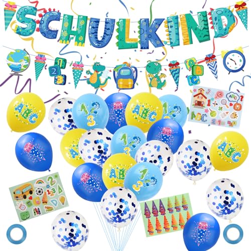 Qiciqinoone 2025 Einschulung Deko Junge Mädchen, Schulanfang Luftballon Girlande Schuleinführung Dekoration Schulkind Luftballons für Grundschule von Qiciqinoone